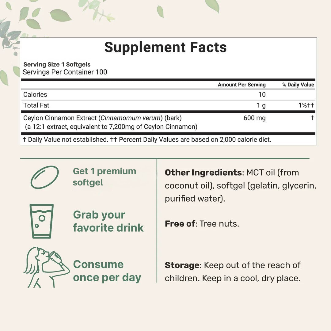 Ceylon Cinnamon 7200mg Equivalent with MCT Oil