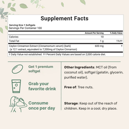 Ceylon Cinnamon 7200mg Equivalent with MCT Oil